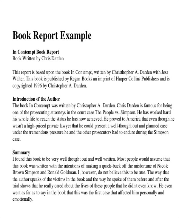 how to write a book report example