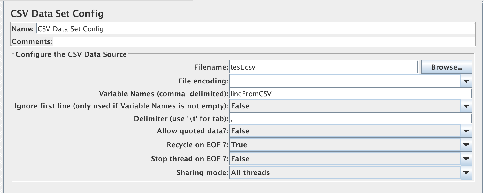 example csv file for jmeter
