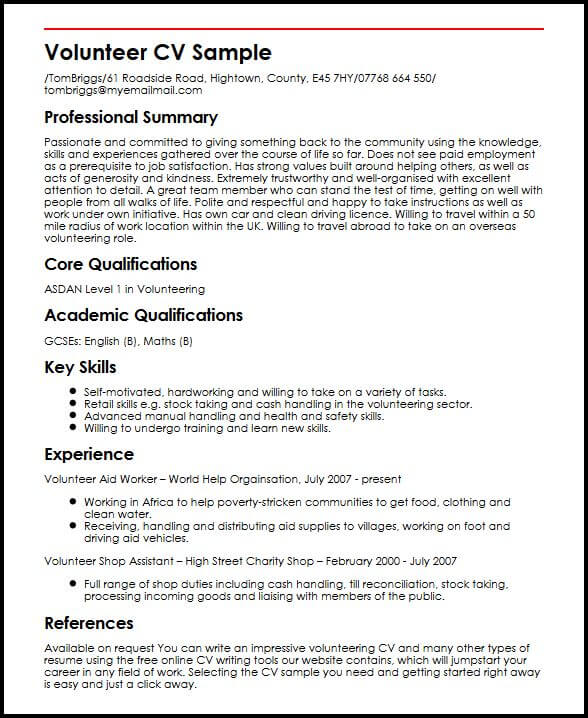 how to write work experience in cv example