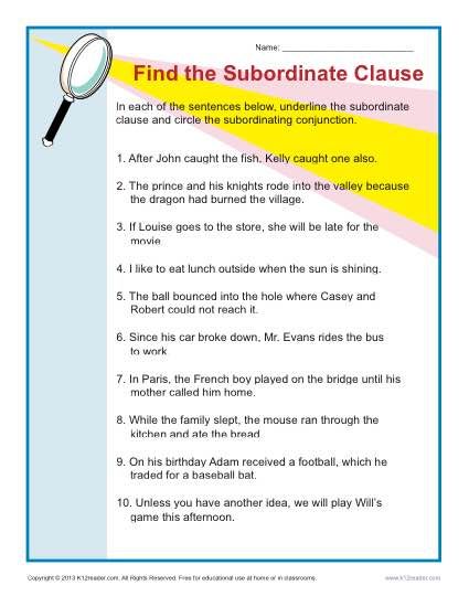 what is a subordinate clause example