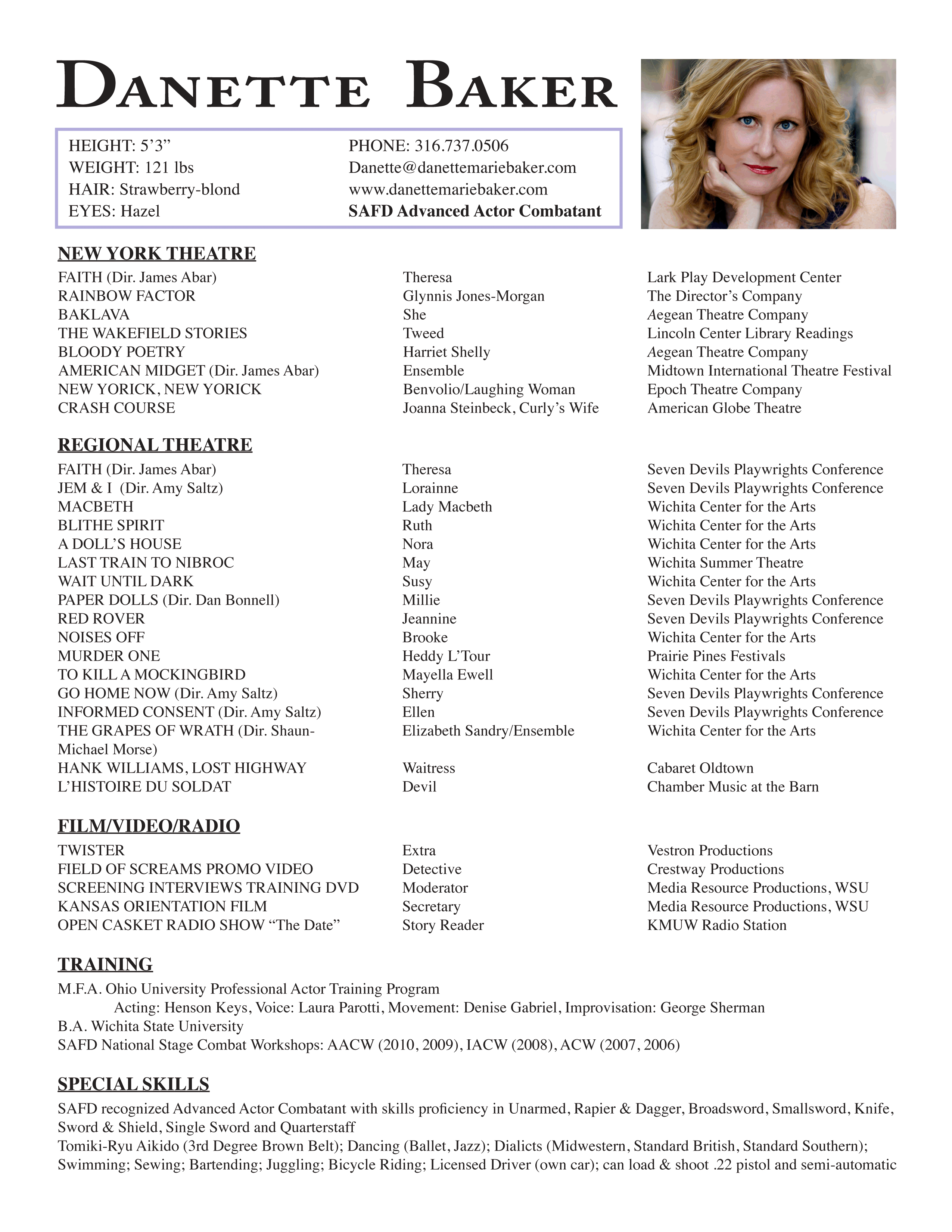 resume to get an acting agent example