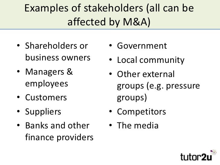 example of stakeholder list in market research project