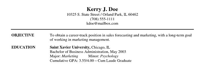 example of a teenage career objective resume