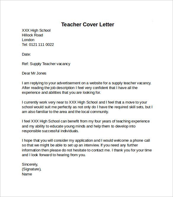 cover letter example for teching job