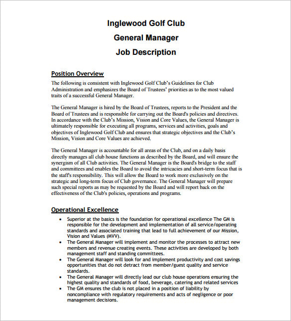 country club management style example