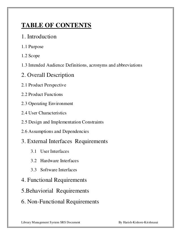 user requirement specification example document
